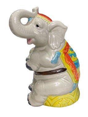 Vintage Quon-Quon 1982 Japan Ceramic Coin Piggy Bank Circus Elephant 5' H.